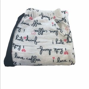 White pajama pants “I love coffee” size small.